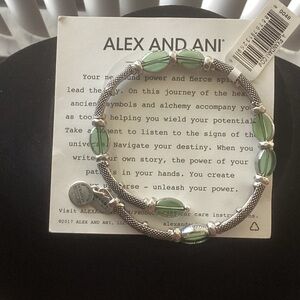 Alex and Ani Silver-Tone Bracelet with Green Glass Ovals